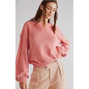 Free People Beach Happy Oversized Pullover Sweater Rose Pink XL